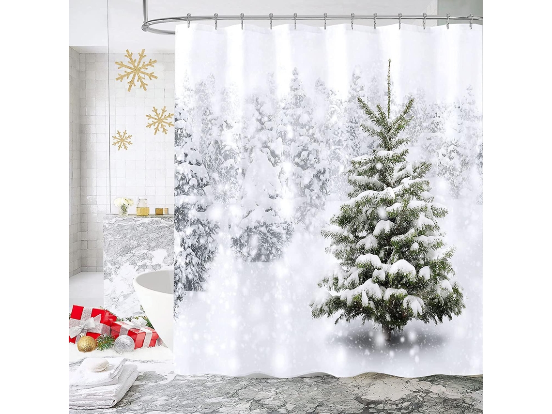 Conjunto De Cortina De Chuveiro Natalina, Ideal Para Decoração De Banheiro Com Tema De Inverno, Floresta E Neve, Com Árvore De Nat Aquaforge