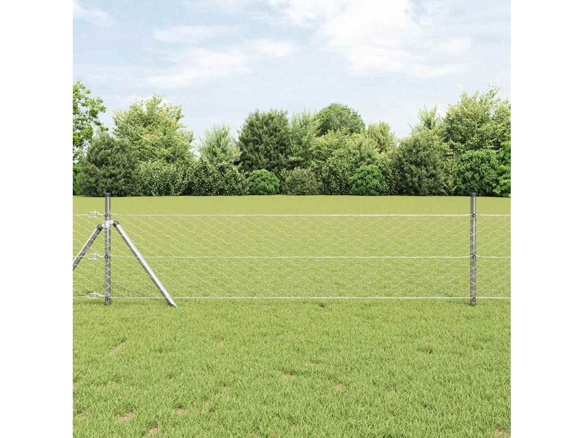 Vidaxl Fixação Para Cerca Hexagonal No Chão 100 X 0,8 M Prateado Malha