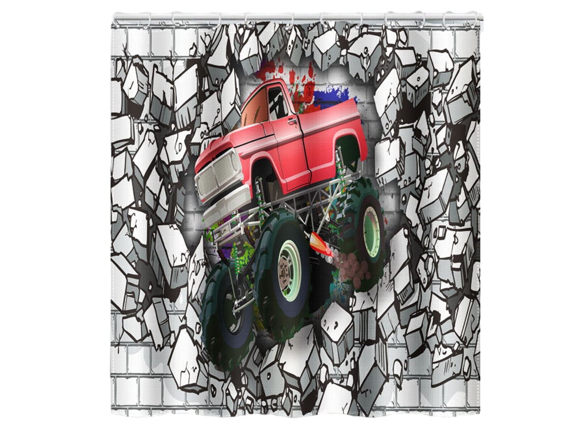 Cortina De Banho Carros, Design De Grafite Com Automóvel Batido Em Parede De Tijolos, Estilo Urbano, 70 X 70, Inclui Ganchos