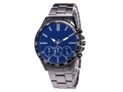 Relógio de quartzo com pulseira de aço, mostrador redondo, estilo casal (preto e azul)