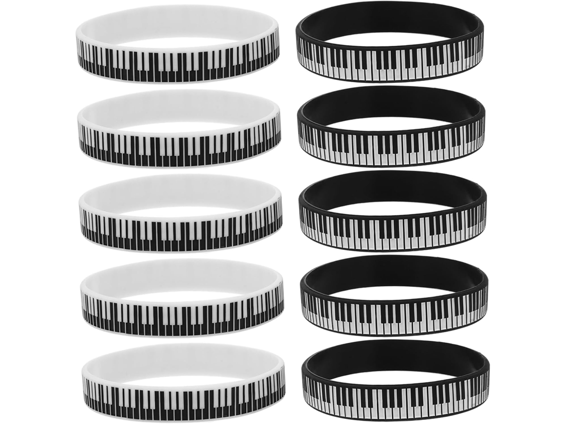 Pulseiras de silicone Angoily com teclas de piano, 12 peças em tons claros e escuros, design musical confortável