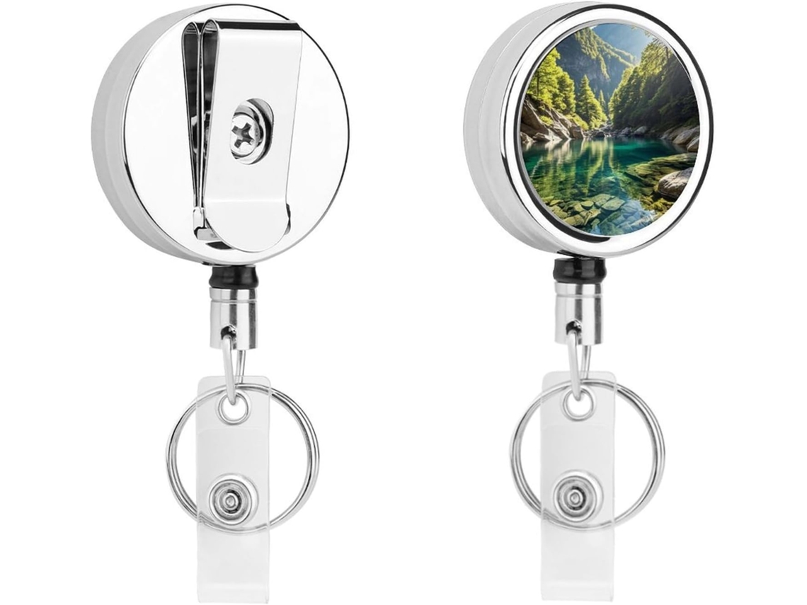 Suporte retrátil para cadeira de rodas com mosquetão, clipe para cinto e anel chaveiro, carretel de metal resistente para uso em piscinas.