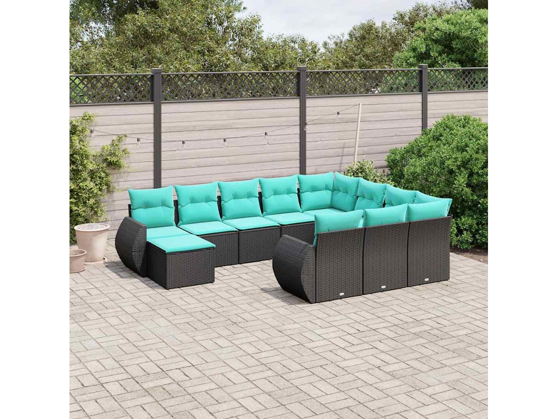 Vidaxl Conjunto De Sofá De Jardim Com 11 Peças E Almofadas Em Rattan Sintético Preto
