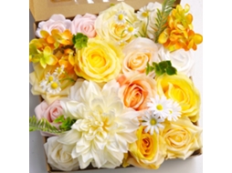 Caixa de Presente com Flores Artificiais e Haste, Amarela, 1 Unidade. AQUAFORGE