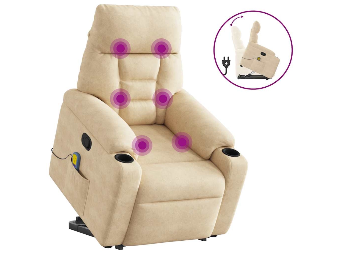 Conjunto 1 Cadeira Reclinável De Massagem De Pé Vidaxl Creme Microfibra (72 X 90 X 99 Cm)