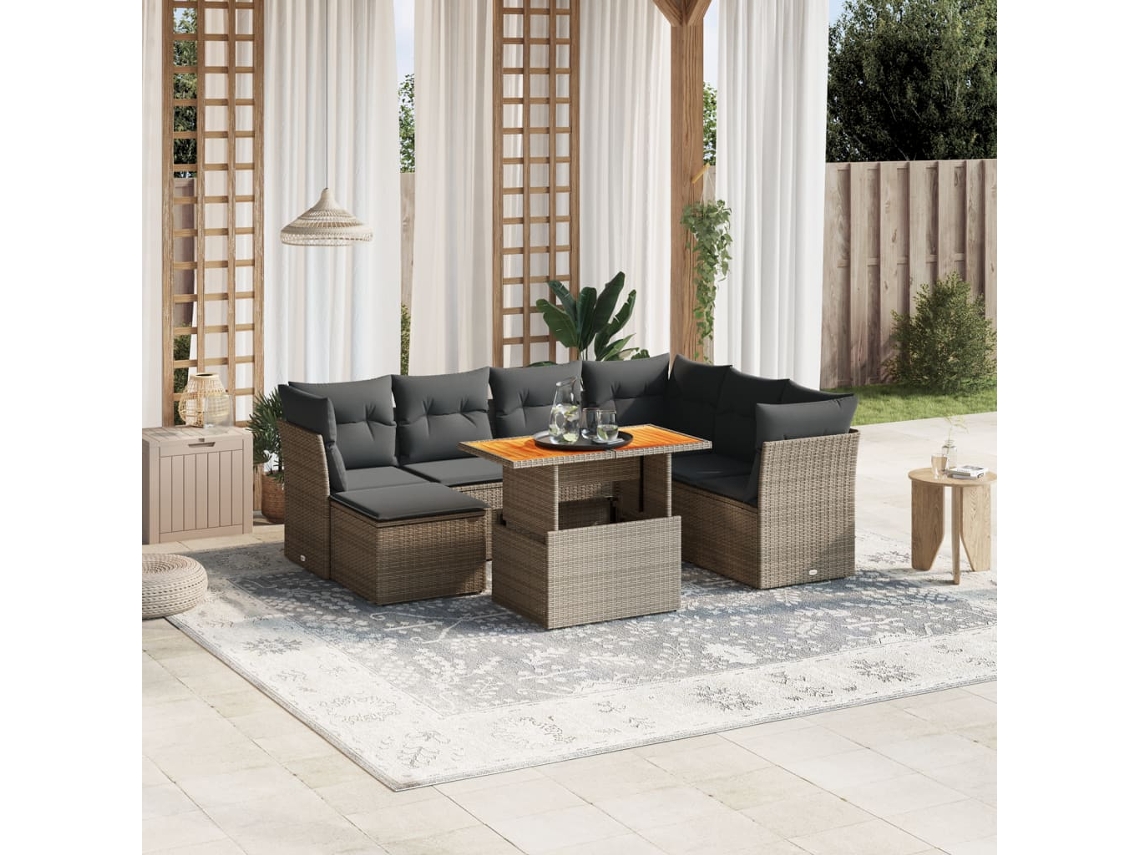 Vidaxl 8 Pcs Conjunto Sofás De Jardim C/ Almofadões Vime Pe Cinzento