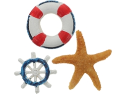 Conjunto de 3 peças para decoração de festa com tema de praia: bóia em miniatura de resina e estrela-do-mar.