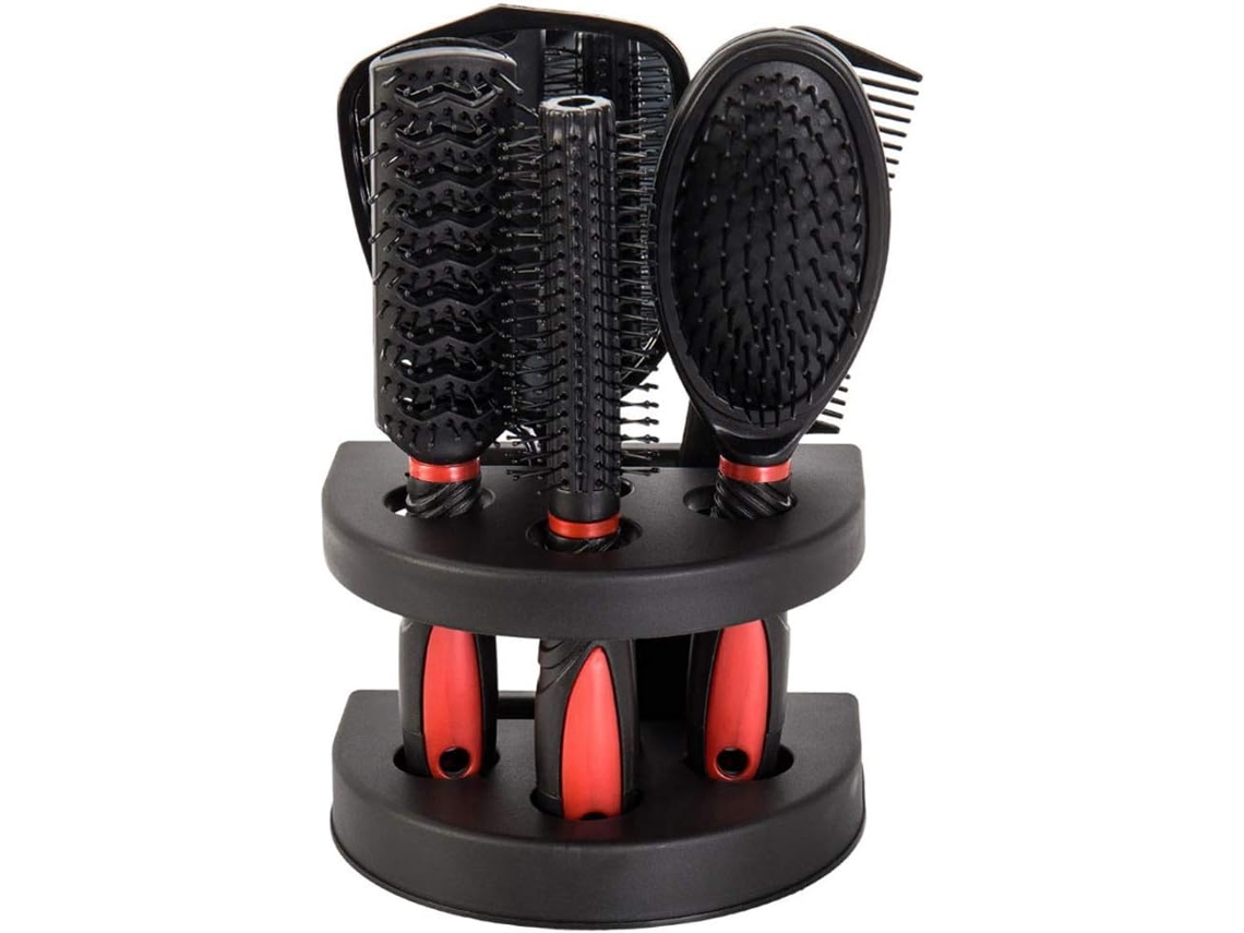 Conjunto De 5 Peças De Escovas Para Secador De Cabelo Com Espelho Brilvibera (preto E Vermelho)