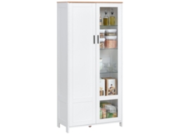 Aparador De Cozinha, Armário De Cozinha, Vitrine Com 7 Prateleiras, Incluindo 3 Prateleiras De Vidro, 76 X 36 X 160 Cm, Branco