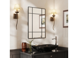 Espelho De Parede Retangular Estilo Janela, Horizontal Ou Vertical, Com 4 Ganchos, Em Metal Preto - 90x60 Cm