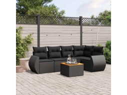 Vidaxl 6 Pcs Conjunto Sofás De Jardim C/ Almofadões Vime Pe Preto