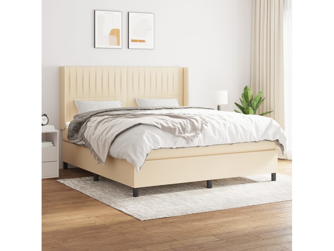 Vidaxl Cama Com Molas/colchão 160x200 Cm Tecido Cor Creme