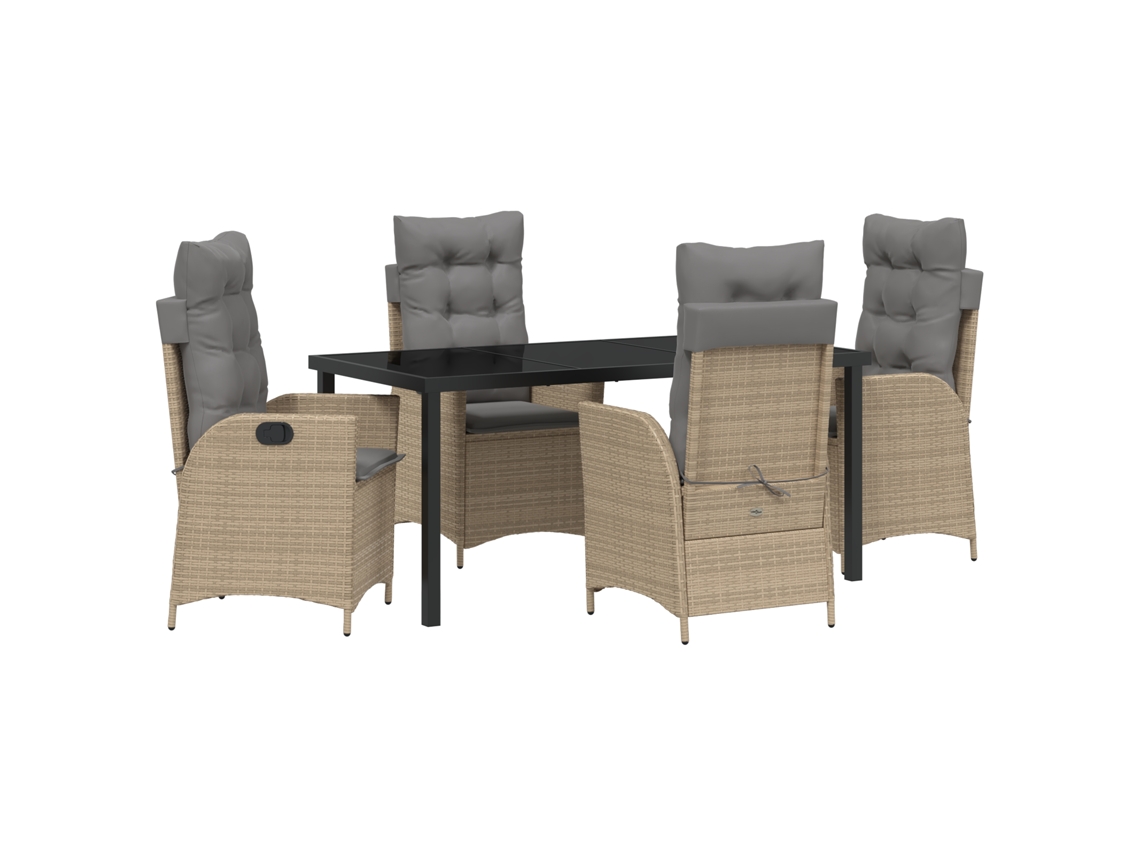 Conjunto 5 De Jantar Para Jardim Com Almofadas Vidaxl Bege Rattan Poliéster