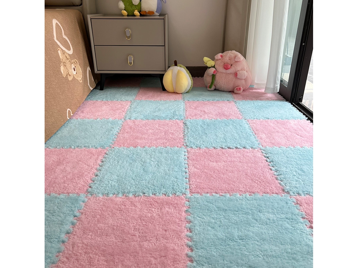Chrui Jump Mat - 15 Pedaços de Pelúcia Quebra-cabeça em Formato Quadrado - Rosa e Azul