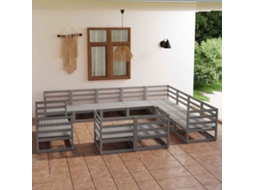 Vidaxl 12 Pcs Conjunto Lounge De Jardim Pinho Maciço Cinzento