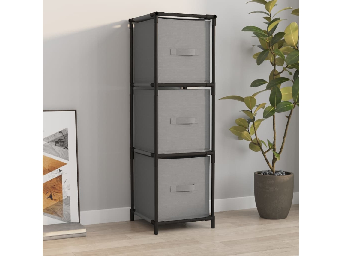 Vidaxl Armário De Arrumação C/ 3 Gavetas Tecido 34x34x101 Cm Aço Cinza