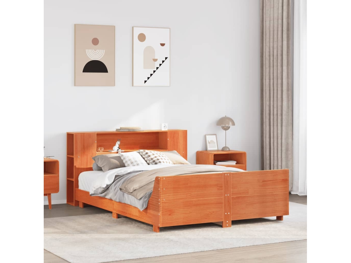 Vidaxl Cama Sem Colchão 150x200 Cm Madeira Pinho Maciça Castanho-mel