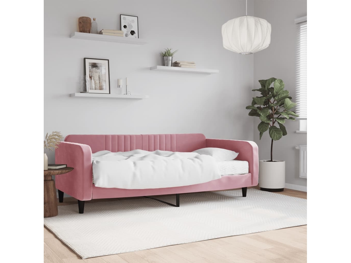 Vidaxl Sofá cama com Colchão 100x200 Cm Veludo Rosa