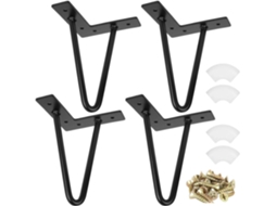 Pés Para Mesa E Móveis, 4 Peças, Em Ferro, 15 Cm, 6 Polegadas, Cor Preto, Com Parafusos, Grampo De Cabelo, Para Mesas, Móveis