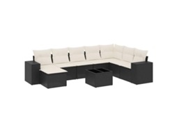 Conjunto de 9 sofás de jardim com almofadões Vime Pe Preto MAISON EXCLUSIVE (9 peças)