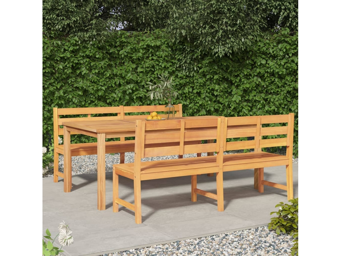 Conjunto de 3 Peças de Jantar Para Jardim Madeira De Teca Maciça Dkd Home Decor