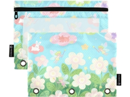 Pasta Com Estampa De Flores Azuis Em Estilo Cartoon, Ideal Fichário Com Janela Transparente, Capa De Tecido Com