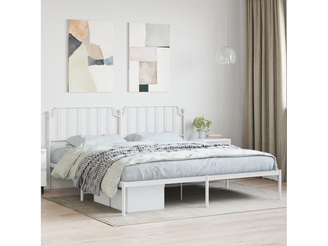 Vidaxl Estrutura De Cama Com Cabeceira 200x200 Cm Metal Branco
