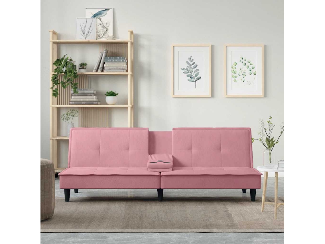 Vidaxl Sofá-cama Com Suporte Para Copos Veludo Rosa