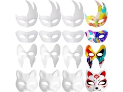 Conjunto De 12 Máscaras De Gato Branco Para Decoração, Cor Sólida, Para Cosplay, Halloween E Festas De Adultos.