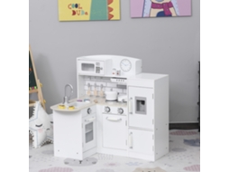 Cozinha Infantil de Madeira Mdf Pinho Branco 3+ Anos com Micro ondas, Pia e Forno, Muitos Acessórios e Compartimento de Armazenamento