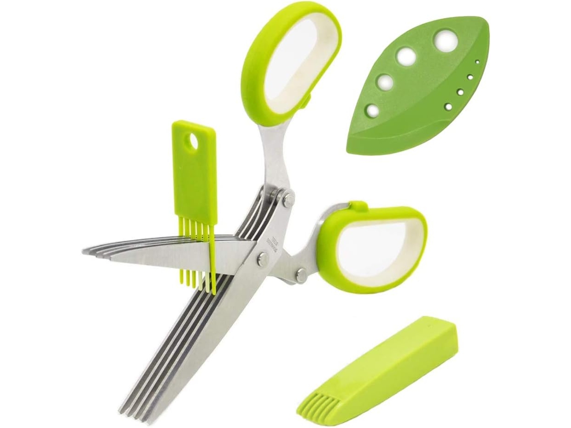 Lurelia Tesoura Cozinha 5 Peças Aço Inoxidável 5 Lâminas Verde Multiuso