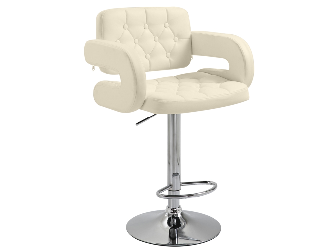 Banquinho Bar Branco 52,5x47x97cm, Ajustável, Encosto, Braços, Pés, 360°. Ge