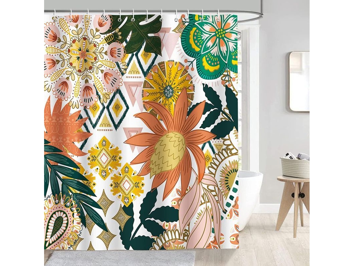Cortina de Chuveiro Nova Line Flores Folhas 180x180cm S/MARCA