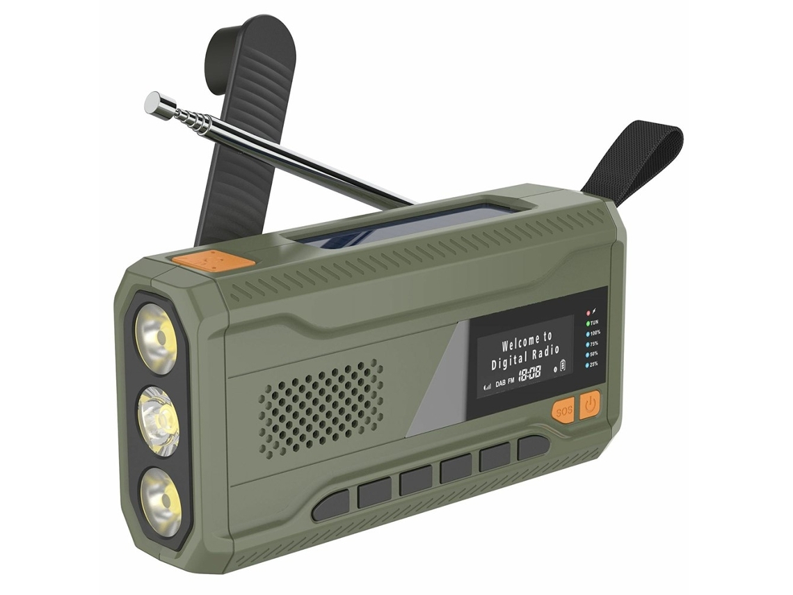 Lanterna Dab Fm e Energia Solar, Manivela Manual e Bateria Externa de 4500mah AQUAFORGE