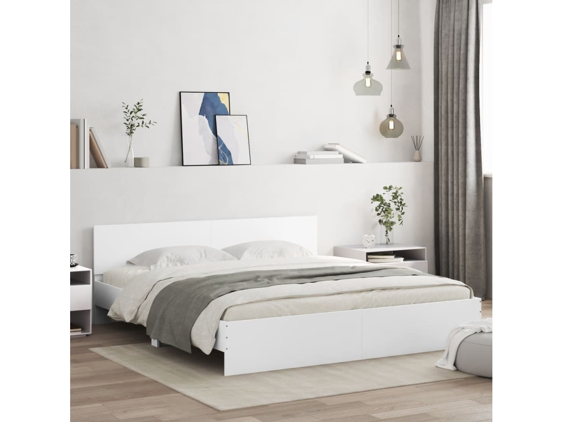 Vidaxl Estrutura Cama C/ Cabeceira e Luzes Led 180x200 Cm Branco