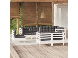 Vidaxl 8 Pcs Conjunto Lounge Jardim C/ Almofadões Pinho Maciço Branco