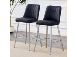 Banquetas Altas 100cm, Couro Pu Preto, Metal Prateado, Apoio Pés. Várias Cores. Ideal Para Bar.
