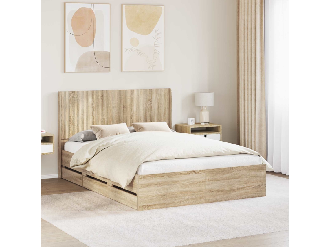 Vidaxl Estrutura De Cama Com Armazenamento E Cabeceira Carvalho Sonoma