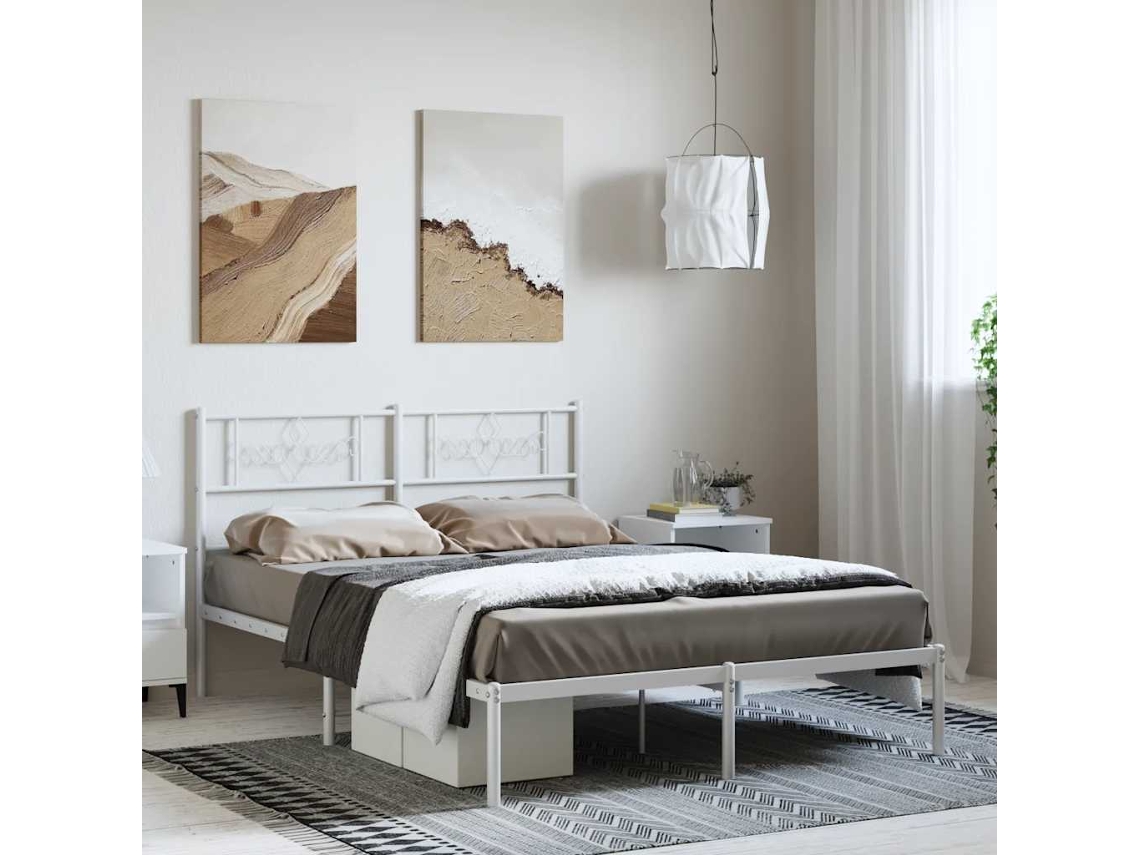 Vidaxl Estrutura De Cama Com Cabeceira 150x200 Cm Metal Branco