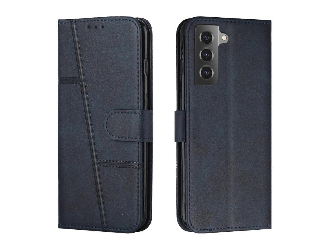 Capa De Celular Em Couro Com Textura De Bezerro E Costura Aparente Para Samsung Galaxy S23+ 5g