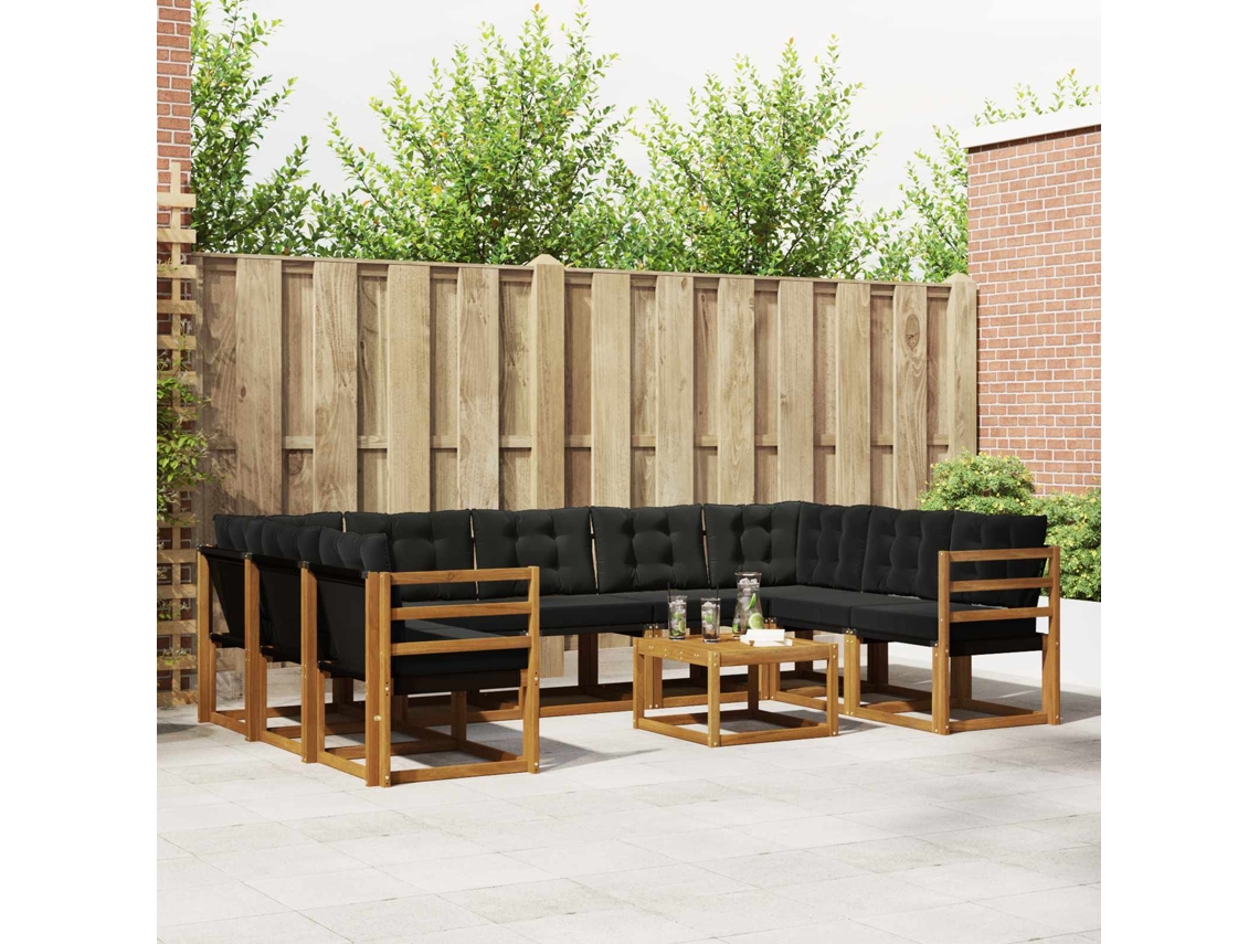 Vidaxl Conjunto De Sofás Para Exterior 10 Unid. Natural E Preto