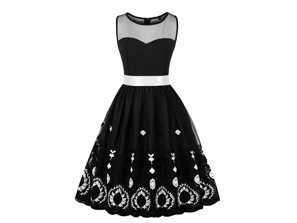 Laxiscreed Vestido De Verão Sem Manga Com Bordado Vintage E Gola Redonda Para Mulheres