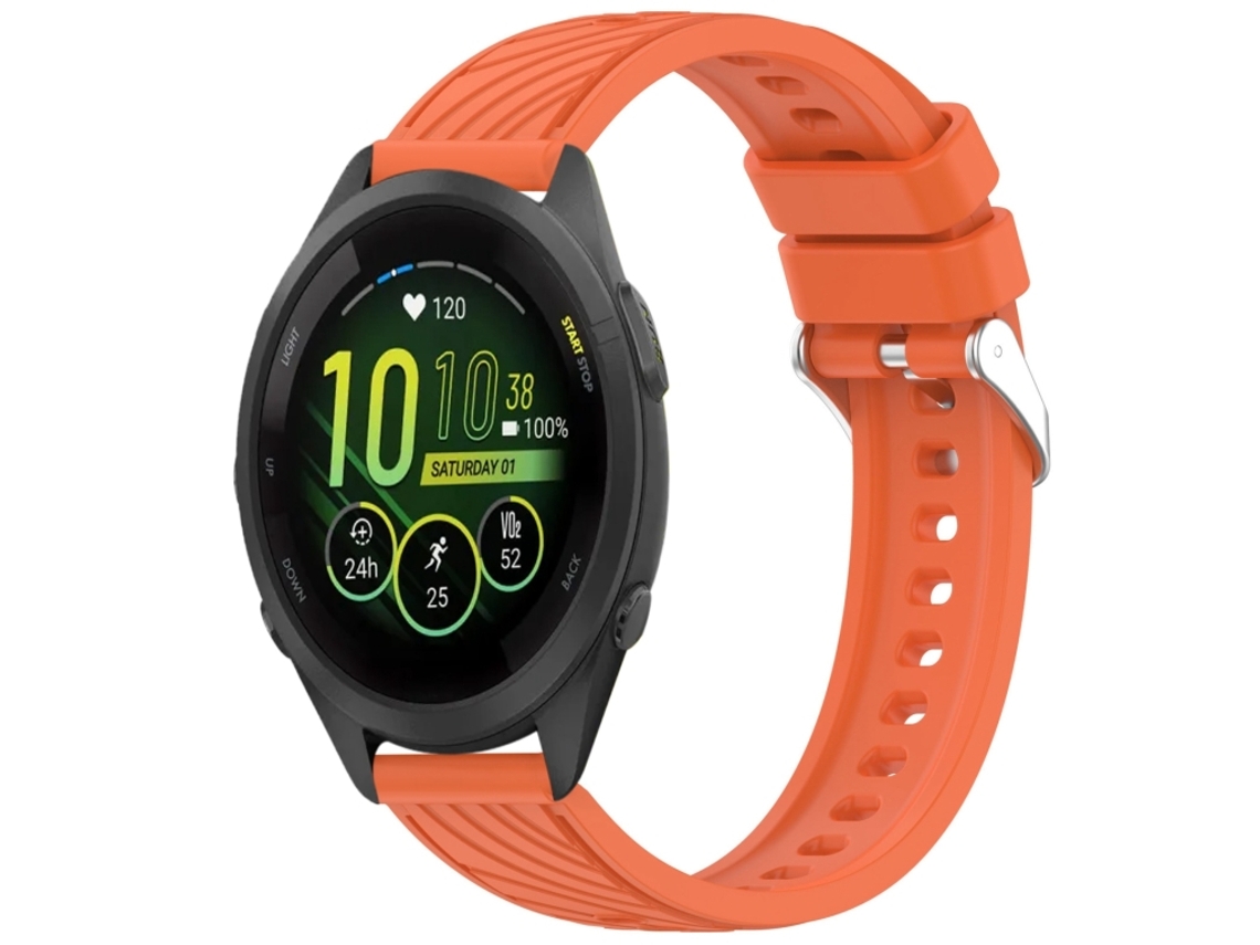 Bracelete para Garmin Forerunner 265s XIAOMOYU em Silicone Textura Listrada com Fivela de Aço Prate Laranja (18mm)