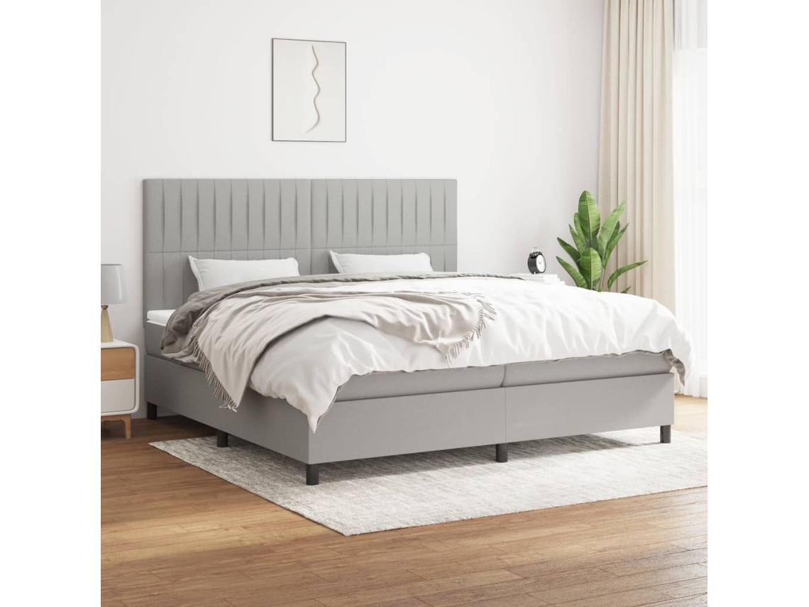 Cama Com Molas/colchão 200x200 Cm Tecido Cinza-claro