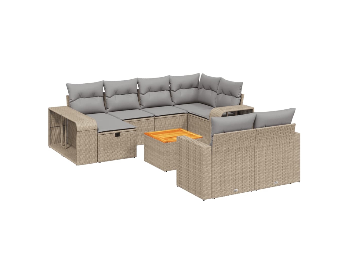Conjunto de 11 sofás de jardim com almofadões Vime Pe Bege MAISON EXCLUSIVE
