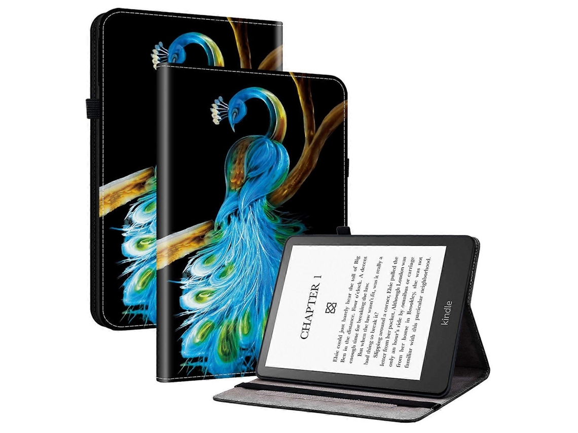 Capa De Couro Com Estampa E Suporte Para Tablet Kindle Paperwhite , Protetora Compartimento Cartão (pavão) Tuotuo (2024)