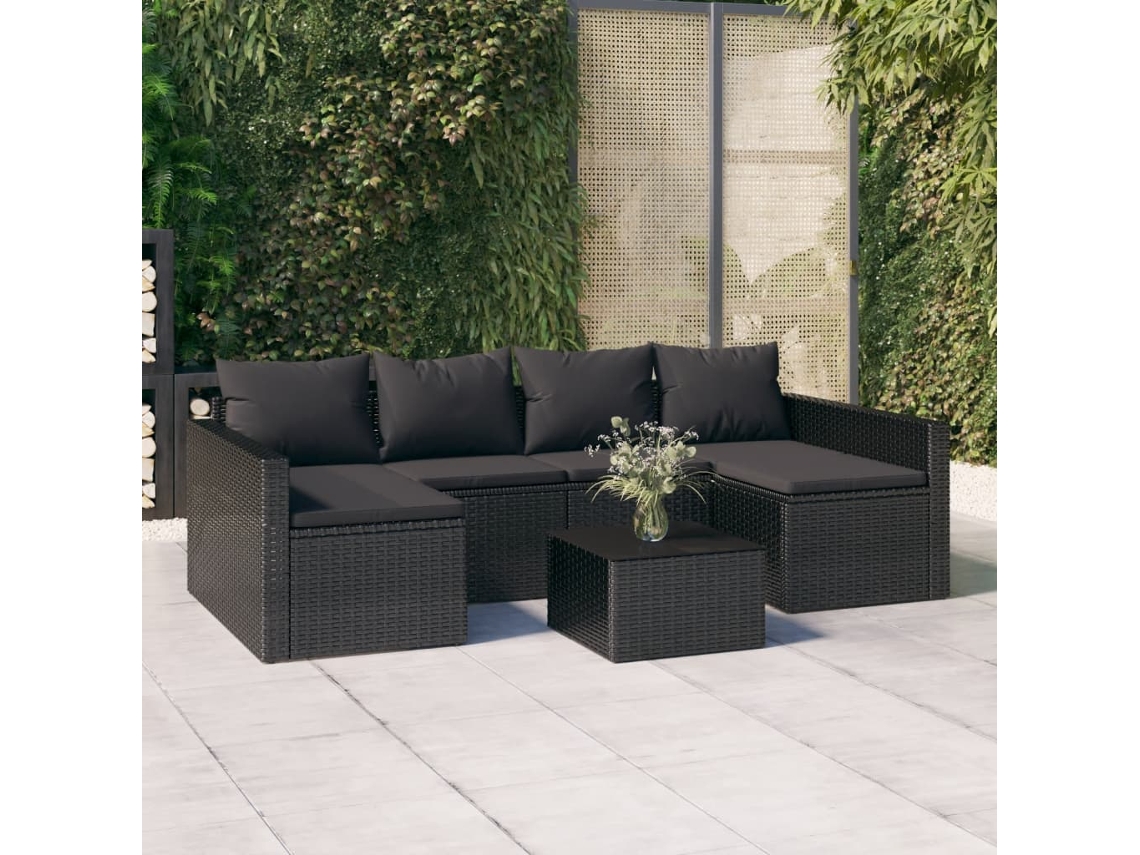 Vidaxl 2 Pcs Conjunto Lounge de Jardim C/ Almofadões Vime Pe Preto