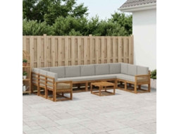 Vidaxl Conjunto De Sofás Para Exterior 11 Pcs Natural E Cinzento-claro