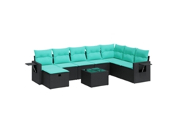 Maison Exclusive - 9 Pcs Conjunto De Sofás P/ Jardim C/ Almofadões Vime Pe Preto