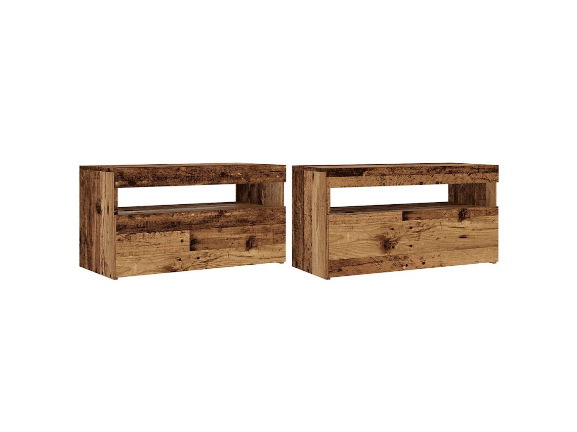 Conjunto de 2 Móveis de Tv com Luzes Led Derivados Madeira Madeira Velha